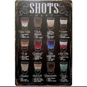 Shots Menu Metal Wall Sign